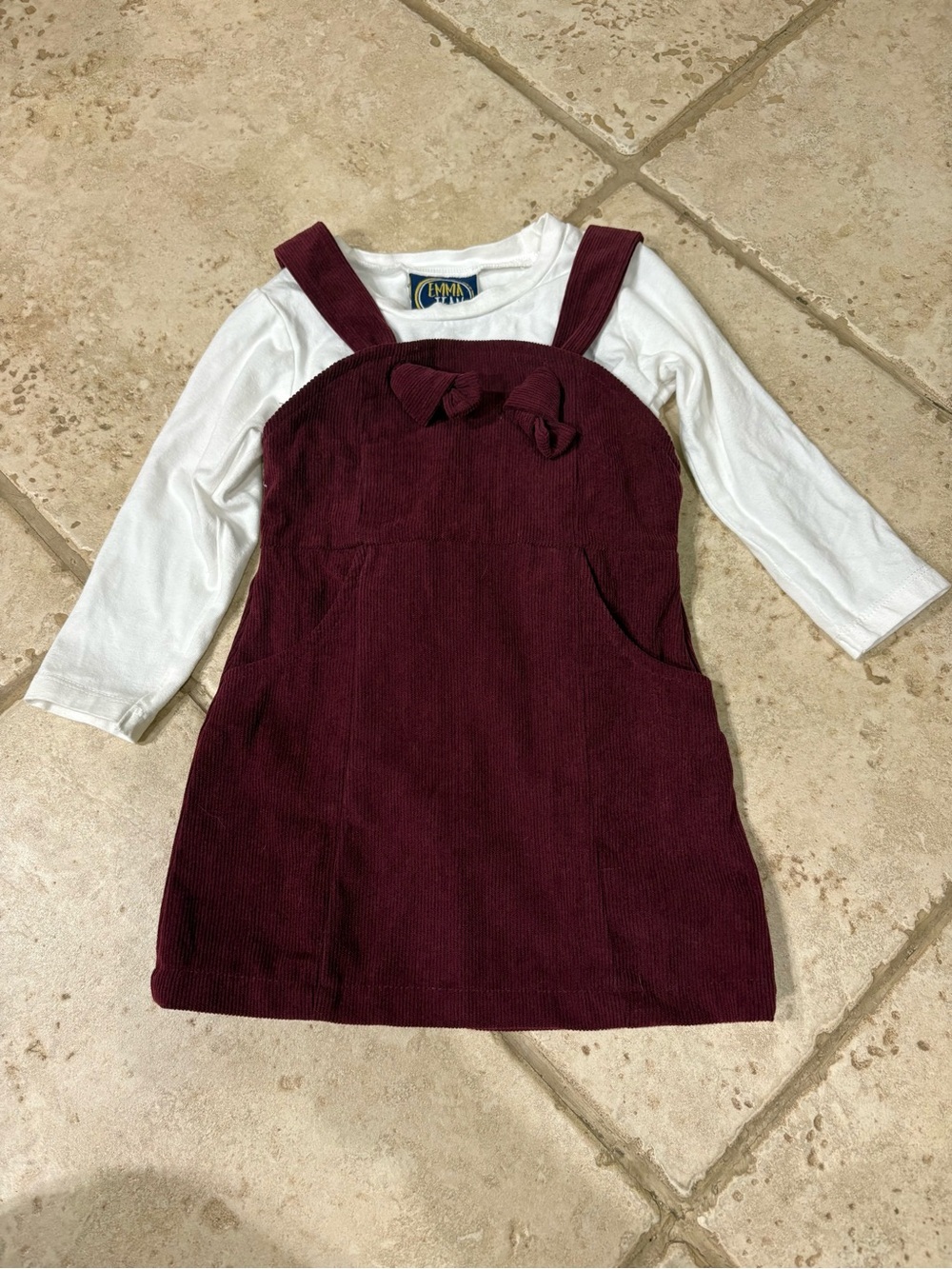 Emma Jean Burgundy Corduroy Dress with White Long Sleeve Top size 18 month